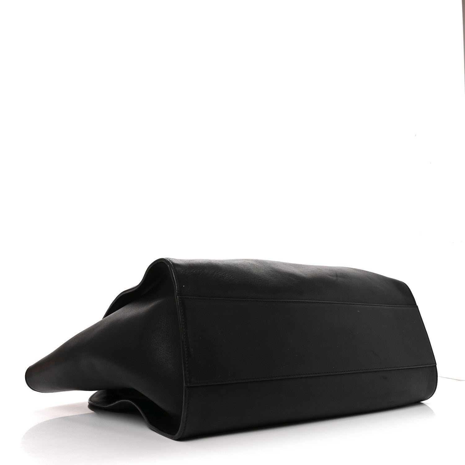 The Row Polished Saddle Calfskin Marlo 17 Tote Bag Black