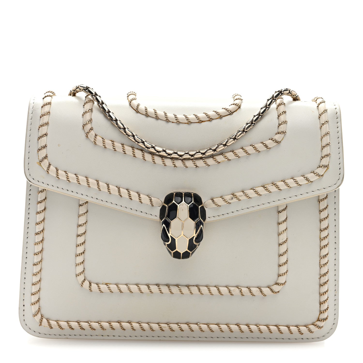 Bvlgari Woven Chain Serpenti Forever Crossbody Bag White front view