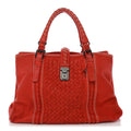 Bottega Veneta Pebbled Lambskin Intrecciato Stitched Medium Roma Tote Vesuvio