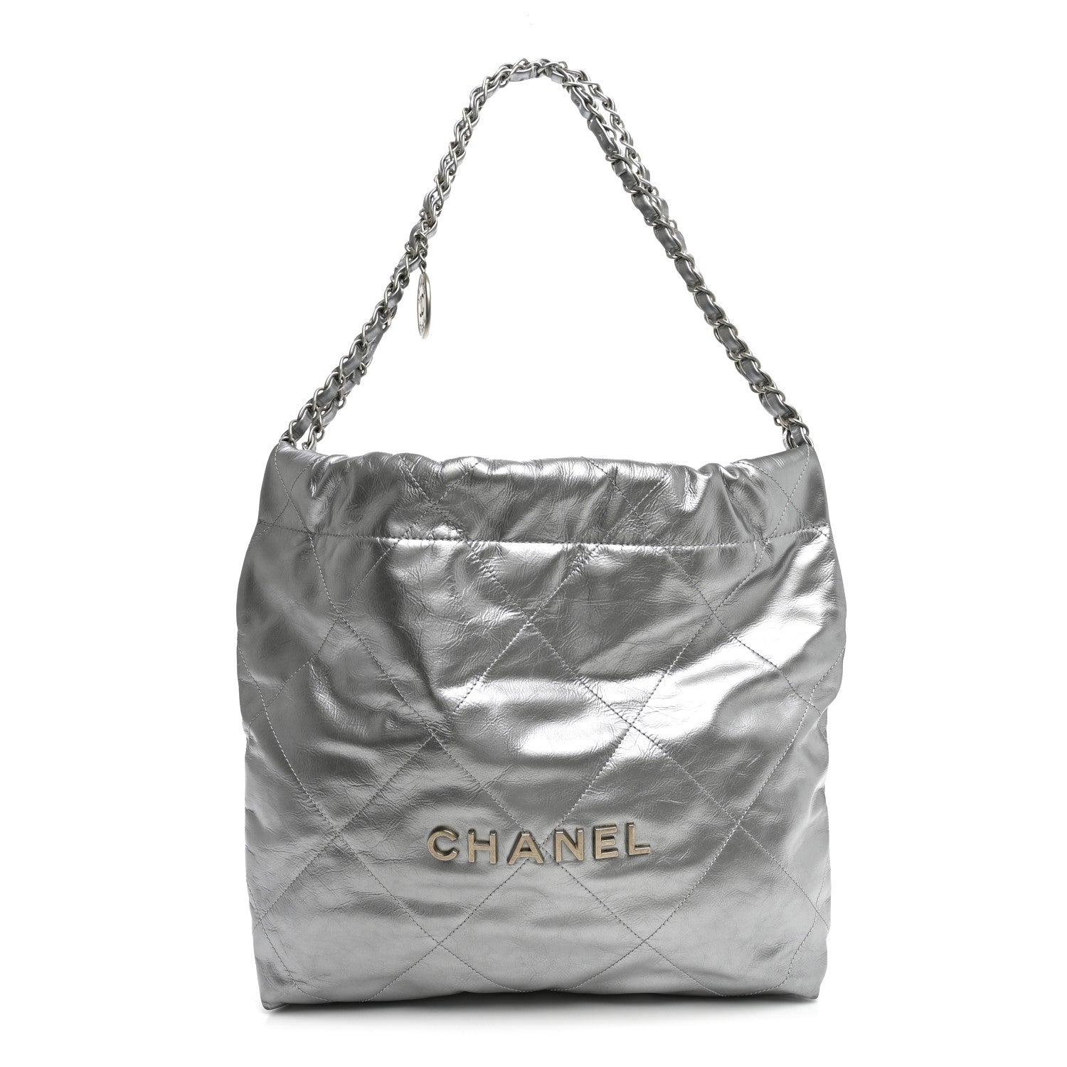 Chanel Metallic Calfskin Quilted Small Chanel 22 Silver