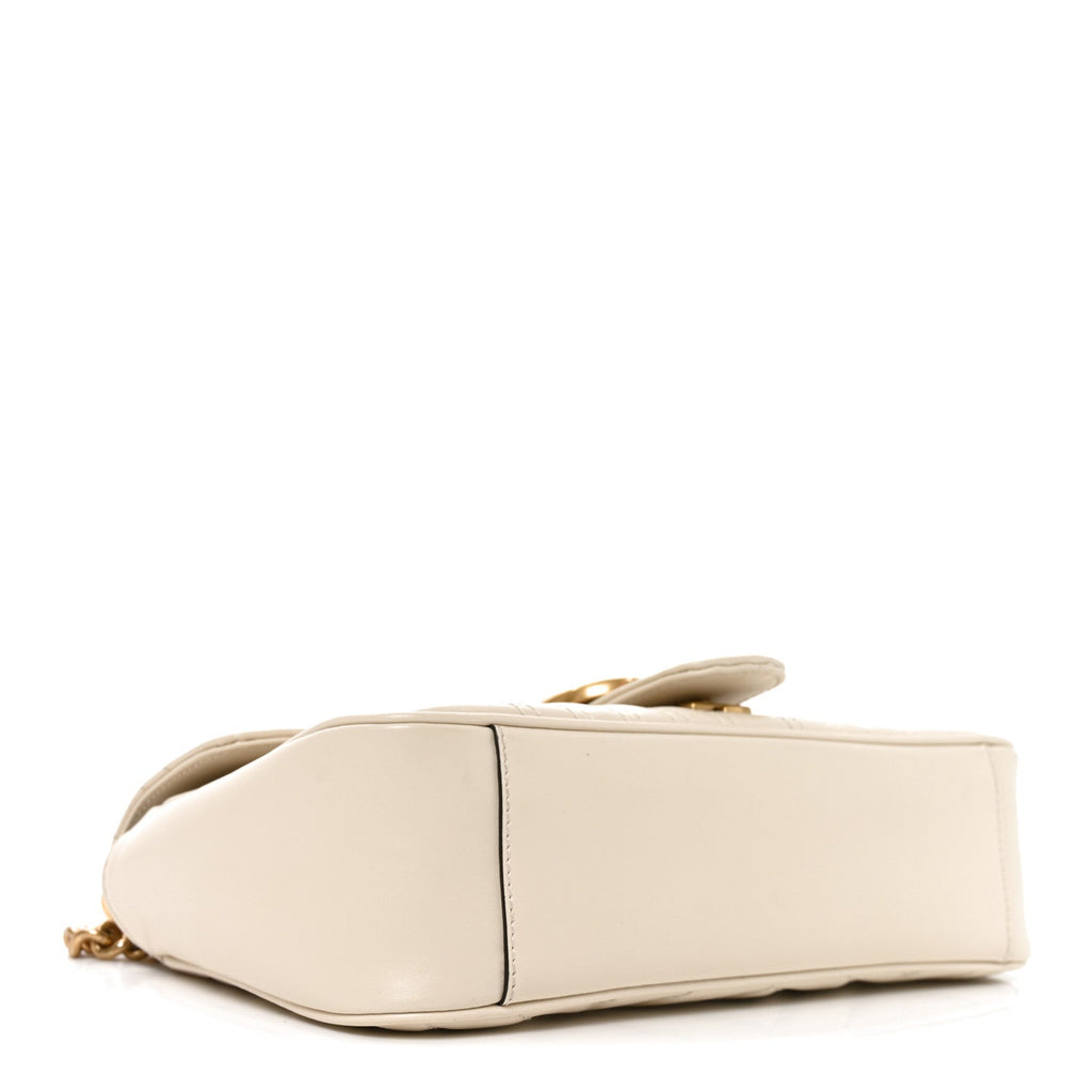 Gucci Calfskin Matelasse Small GG Marmont Shoulder Bag White
