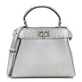 Fendi Cuoio Romano Lux Selleria Mini Peekaboo Iconic Satchel Argento