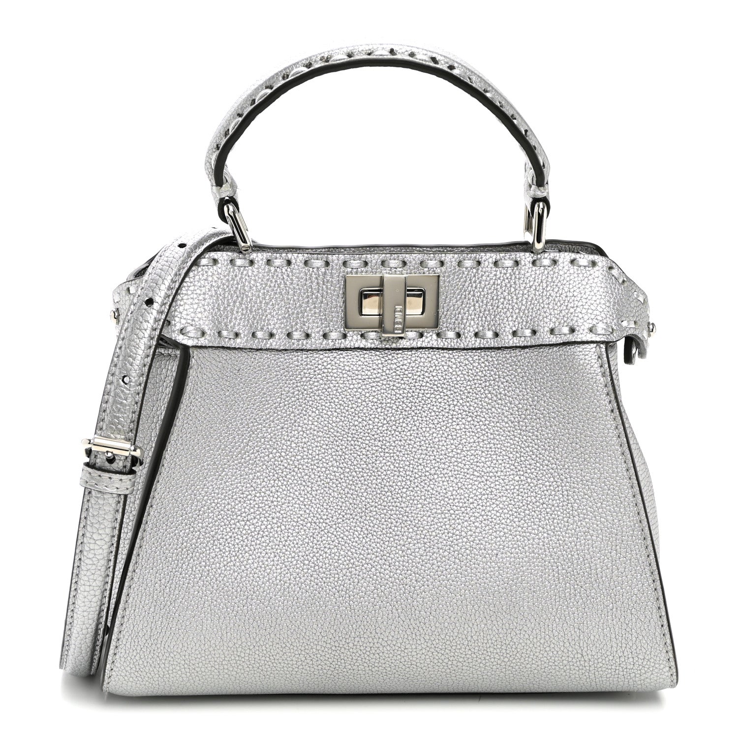 Fendi Cuoio Romano Lux Selleria Mini Peekaboo Iconic Satchel Argento