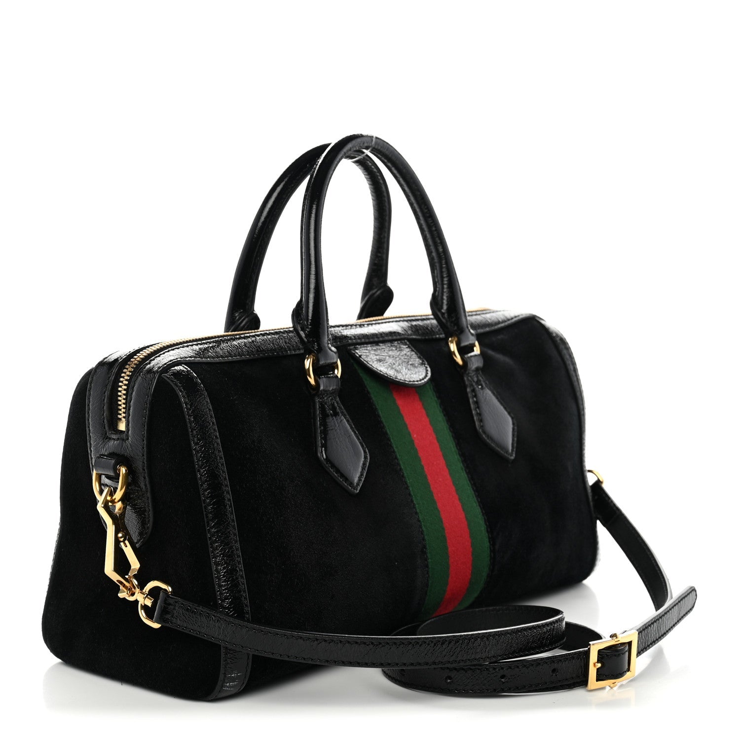 Gucci Suede Patent GG Web Medium Ophidia Boston Black
