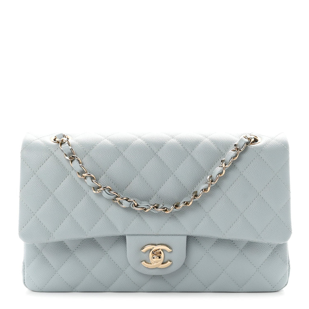 Chanel Caviar Quilted Medium Double Flap Light Blue