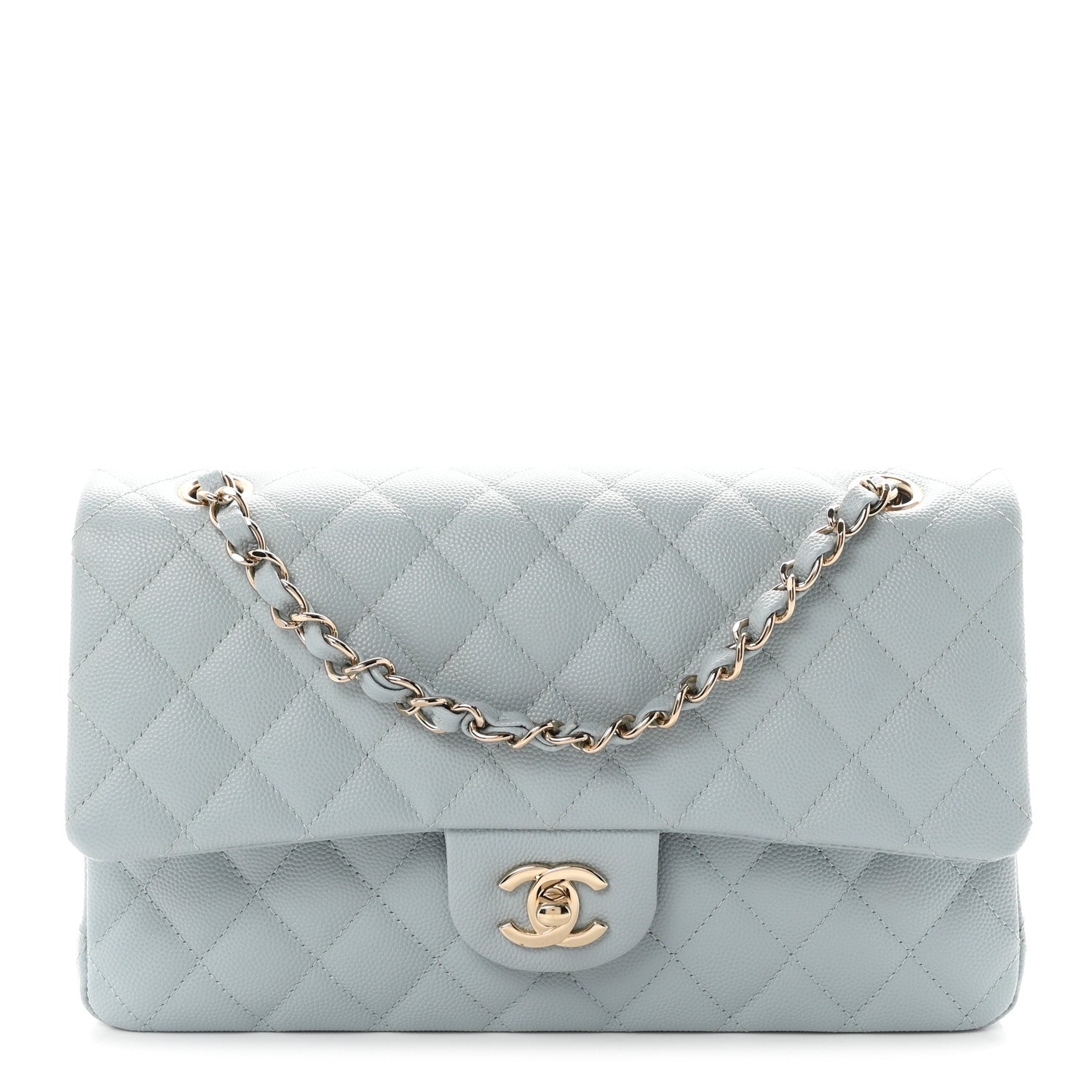 Chanel Caviar Quilted Medium Double Flap Light Blue