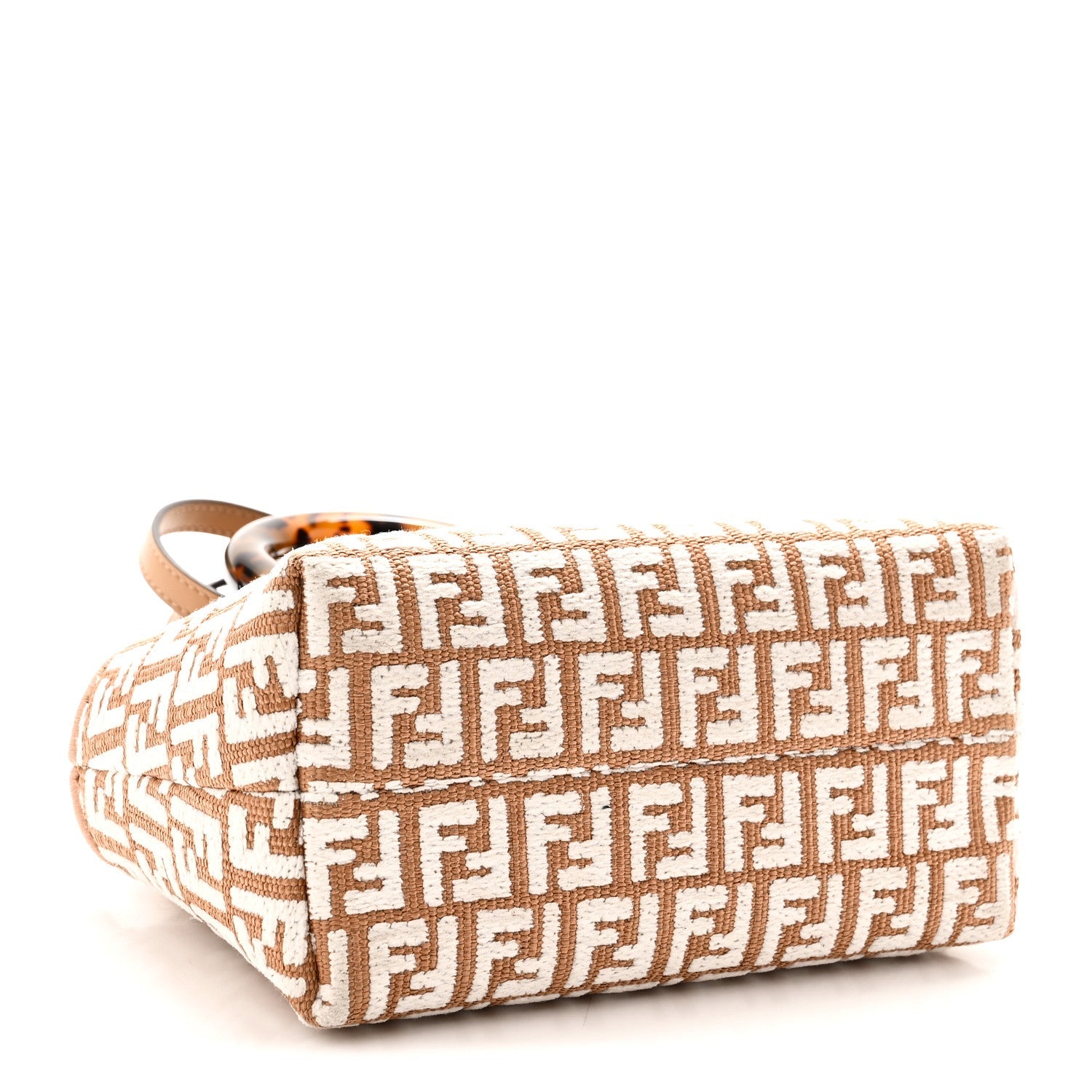 Fendi Raffia Chenille Vitello King Plexiglass Micro FF Mini By The Way Top Handle Boston Bag Naturale White