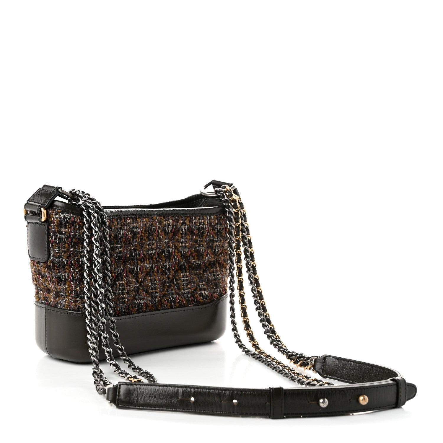 Chanel Tweed Calfskin Quilted Small Gabrielle Hobo Brown