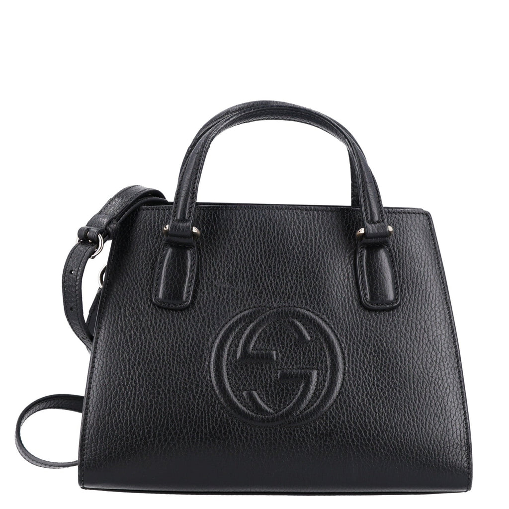 Gucci Pebbled Calfskin Medium Soho Top Handle Satchel Black
