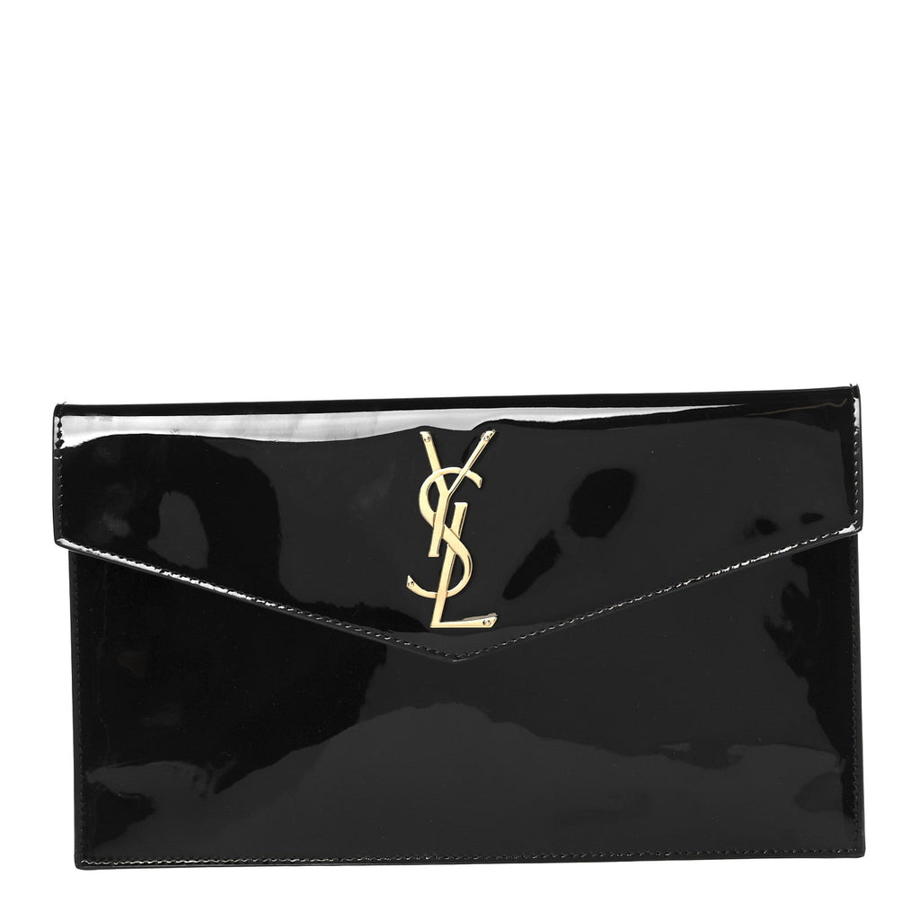 Saint Laurent Patent Calfskin Monogram Uptown Clutch Black