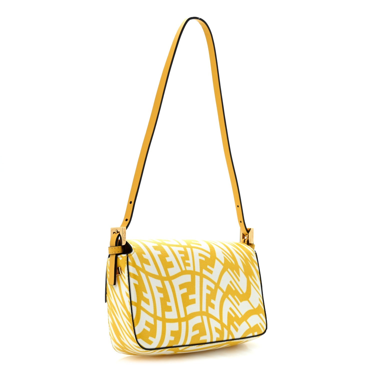 Fendi X SARAH COLEMAN Glazed Canvas Vitello King FF Vertigo Mini Baguette 1997 Mimosa White
