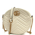 Gucci Calfskin Matelasse Mini GG Marmont Round Shoulder Bag White White