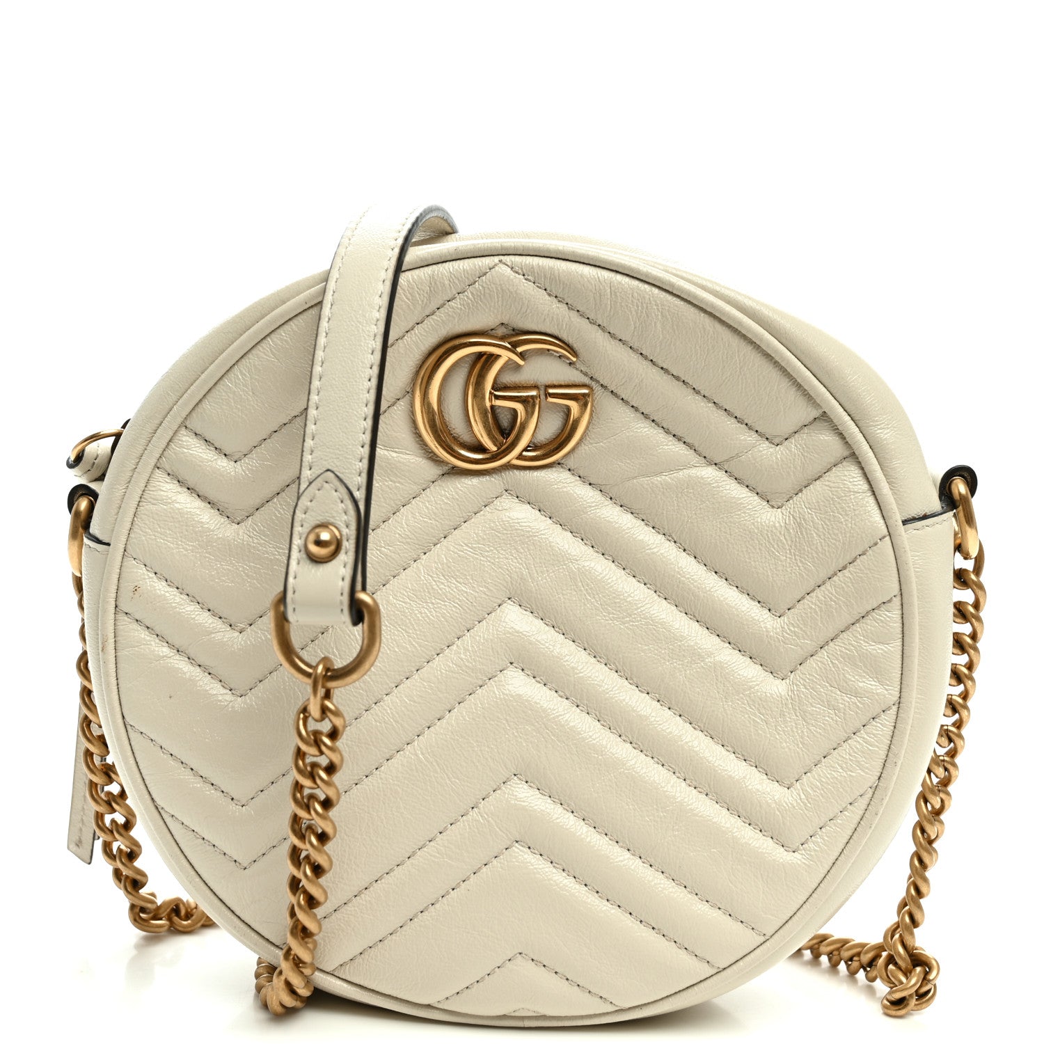Gucci Calfskin Matelasse Mini GG Marmont Round Shoulder Bag White White