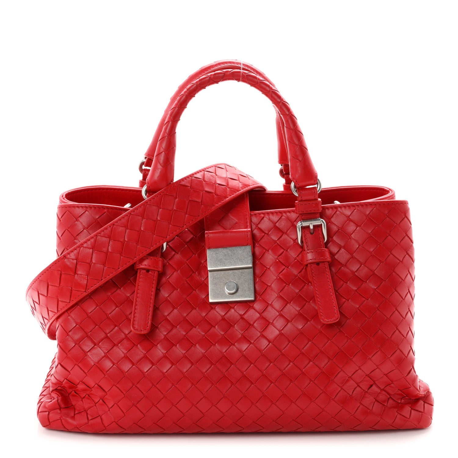 Bottega Veneta Nappa Intrecciato Small Roma Tote Red