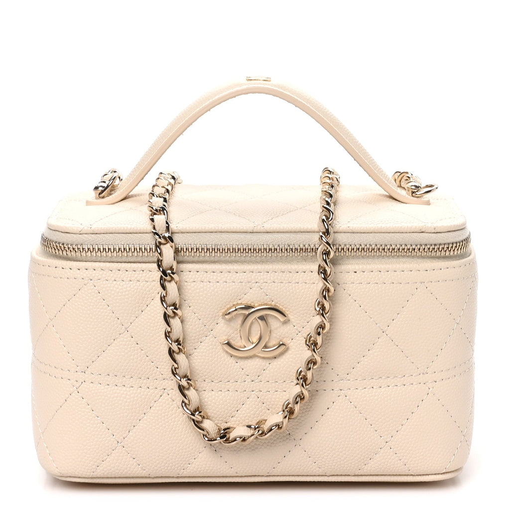 Chanel Caviar Quilted Trendy Handle Mini Vanity Ecru