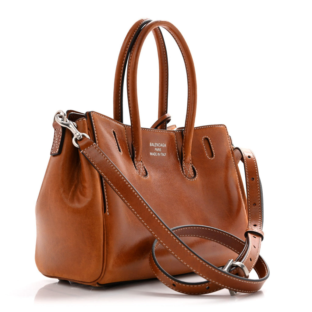 Balenciaga Vegetable Tanned Lambskin Mini Bel Air Carry All Bag Tan Cowboy