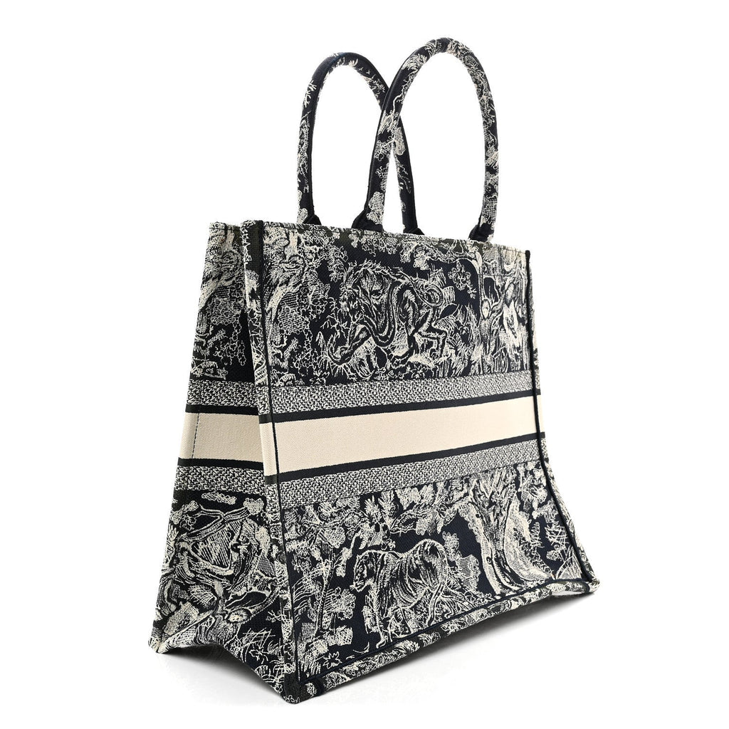 Dior Canvas Embroidered Large Toile De Jouy Reverse Book Tote Blue