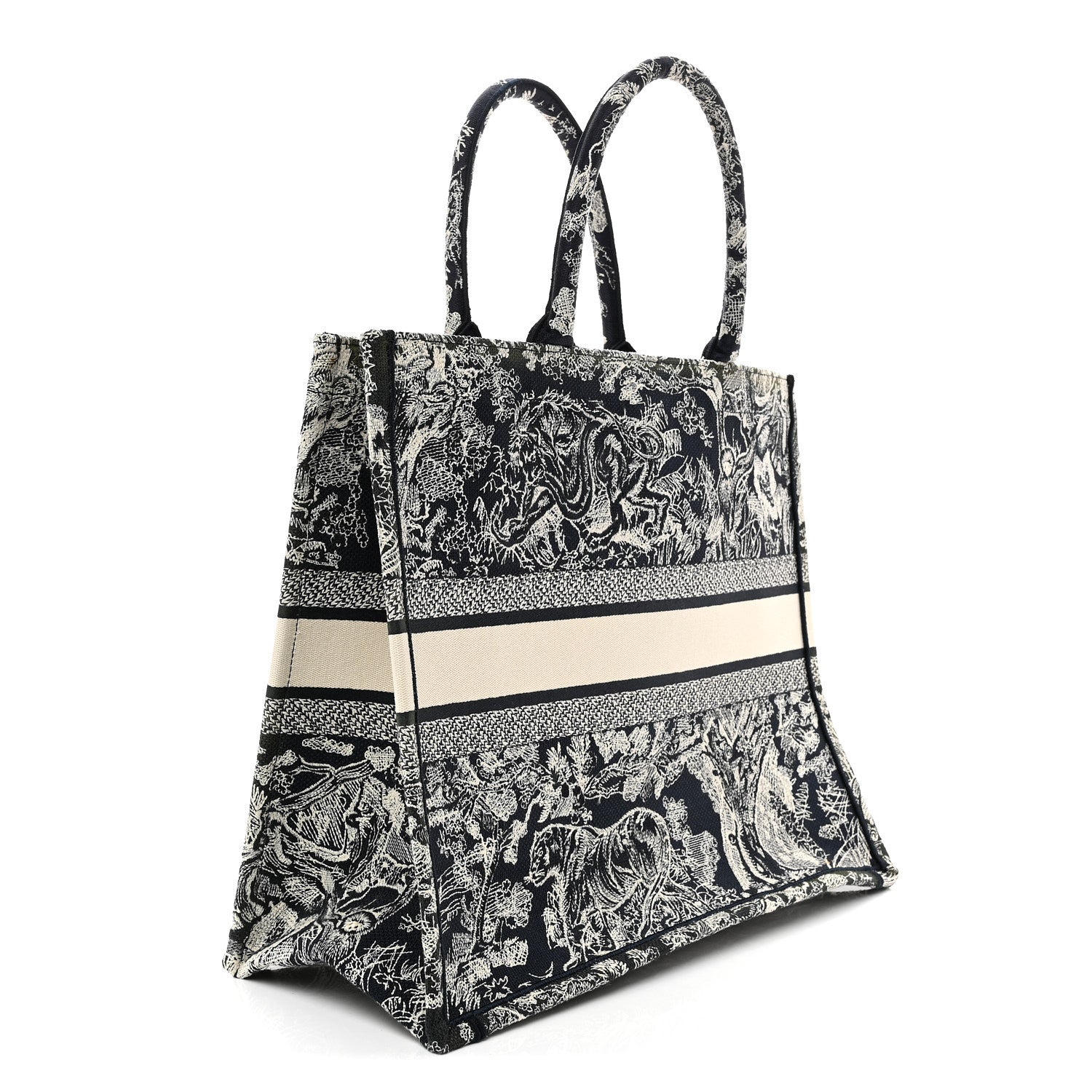 Dior Canvas Embroidered Large Toile De Jouy Reverse Book Tote Blue