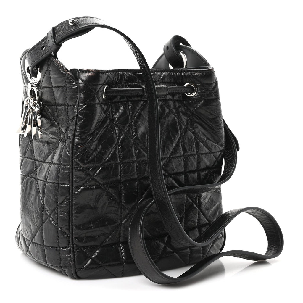 Dior Crinkled Calfskin Macrocannage Small D-Motion Bag Black