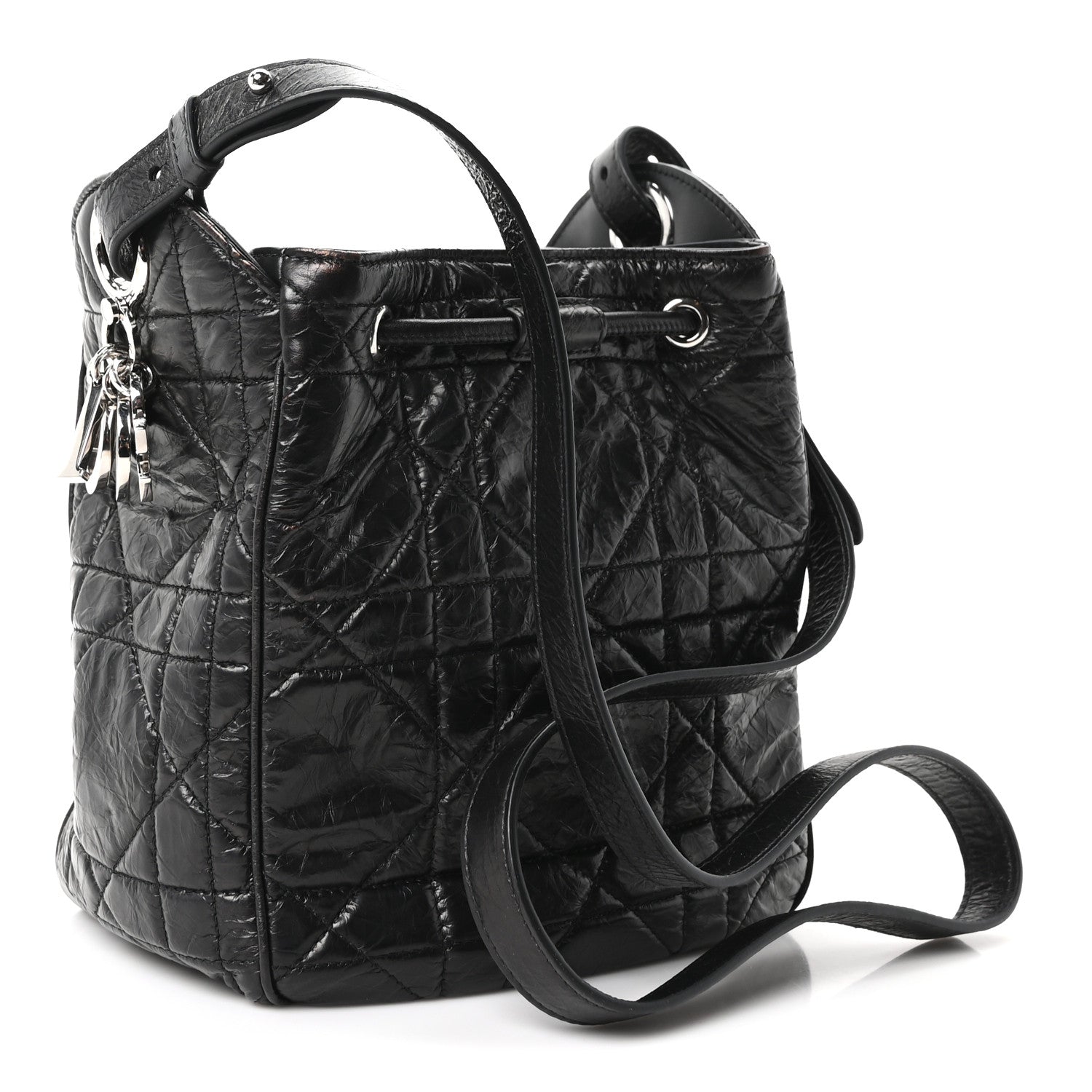Dior Crinkled Calfskin Macrocannage Small D-Motion Bag Black