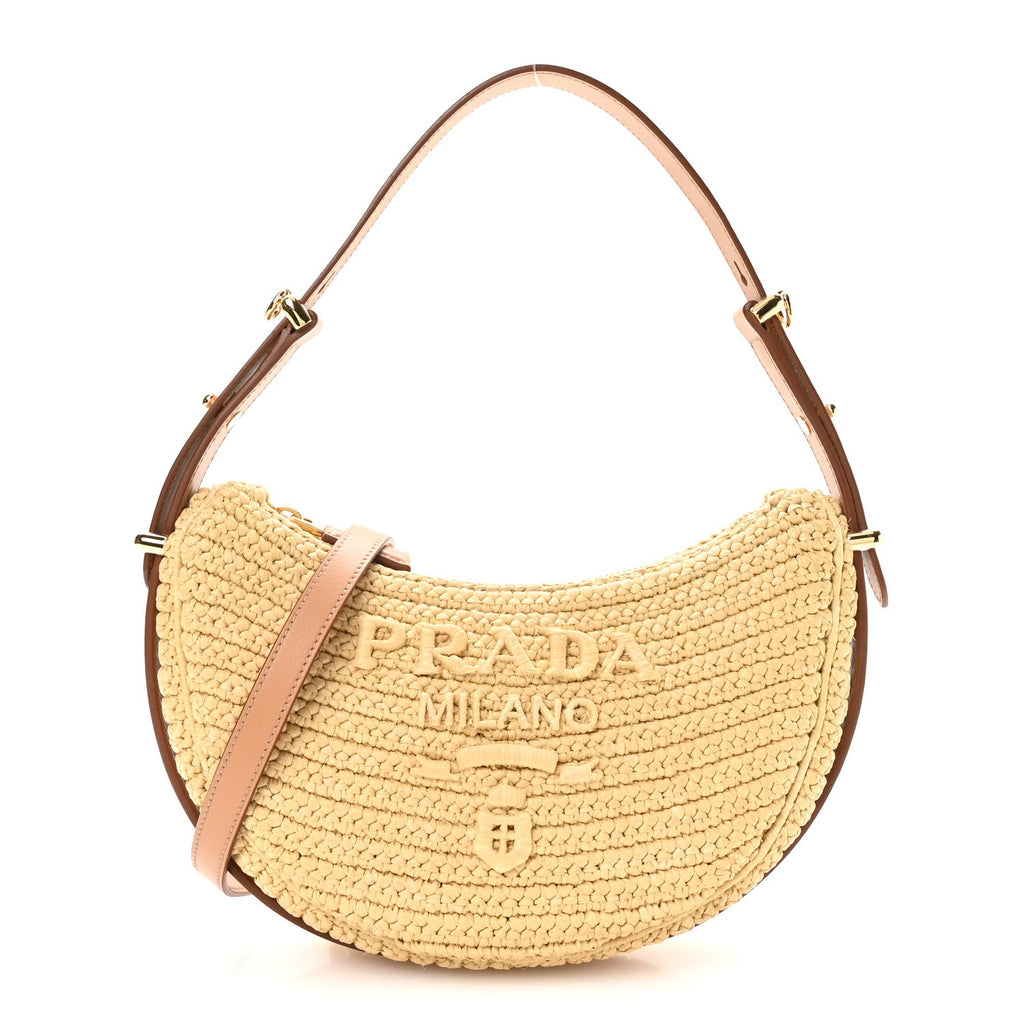 Prada Yarn Raffia Effect Crochet Arque Shoulder Bag Natural