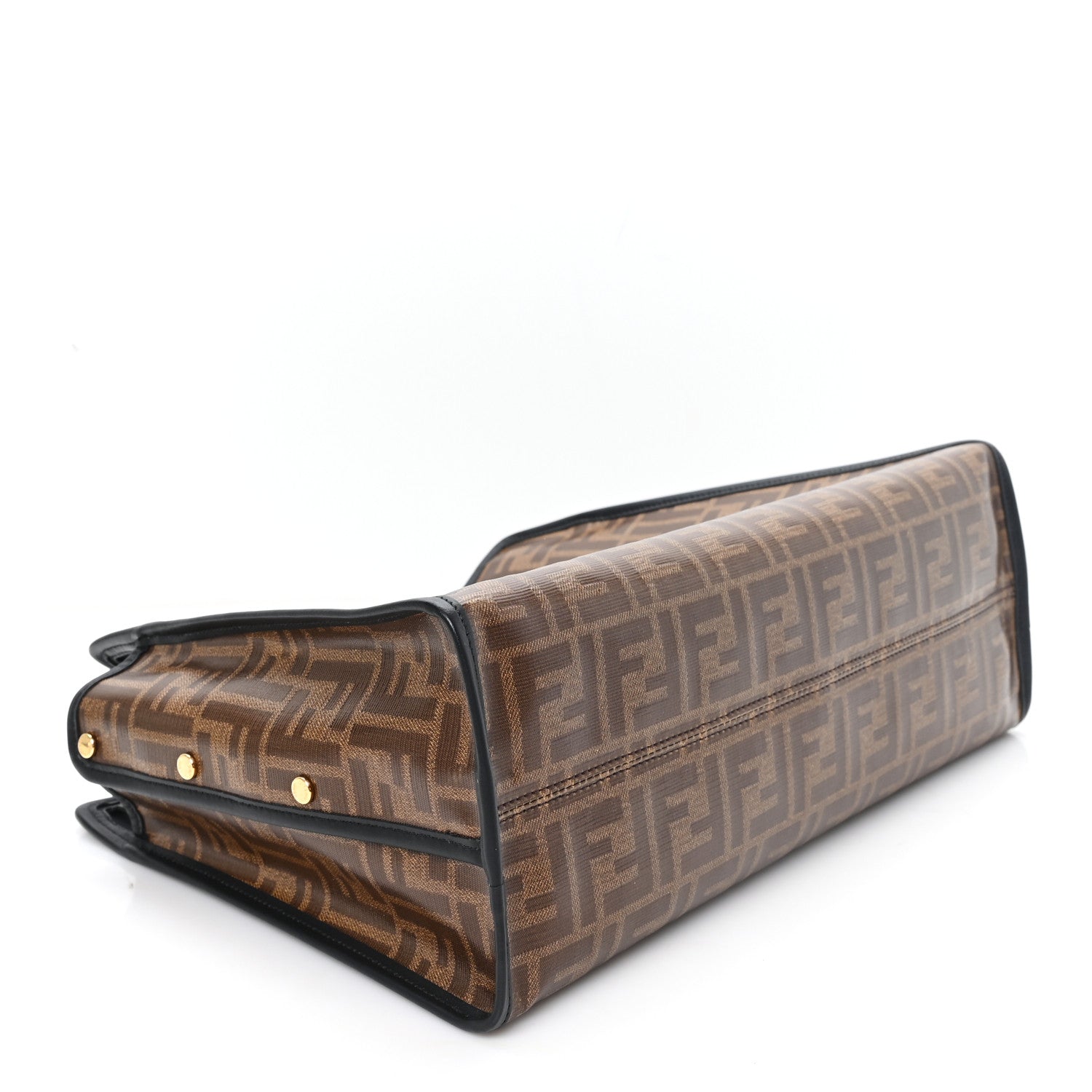 Fendi Glazed Fabric Vitello Century FF 1974 Stamp Patch Medium Peekaboo Defender Cover Mogano Panna Black