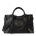Balenciaga Chevre Gold Metallic Edge Hardware City Black