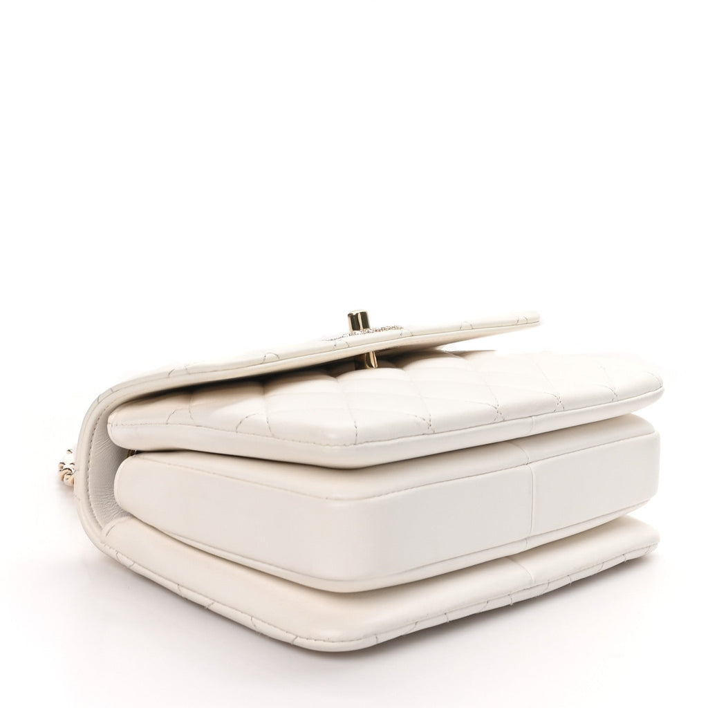 Chanel Lambskin Crystal Quilted Mini Trendy CC Dual Handle Flap Bag White