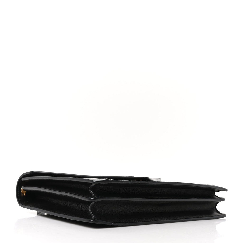 Saint Laurent Calfskin Crocodile Embossed Gaby Satchel Black