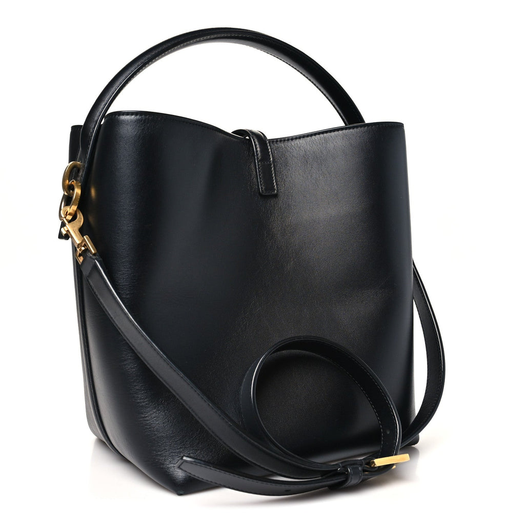 Saint Laurent Smooth Shiny Calfskin Monogram Le 37 Bucket Bag Black
