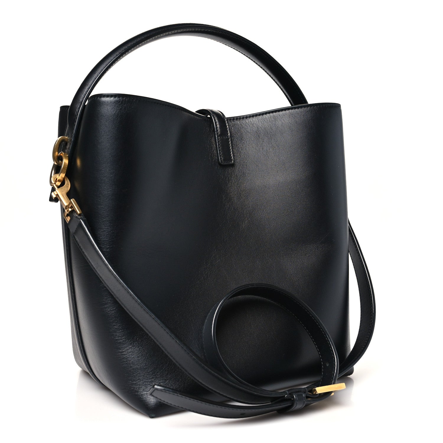 Saint Laurent Smooth Shiny Calfskin Monogram Le 37 Bucket Bag Black