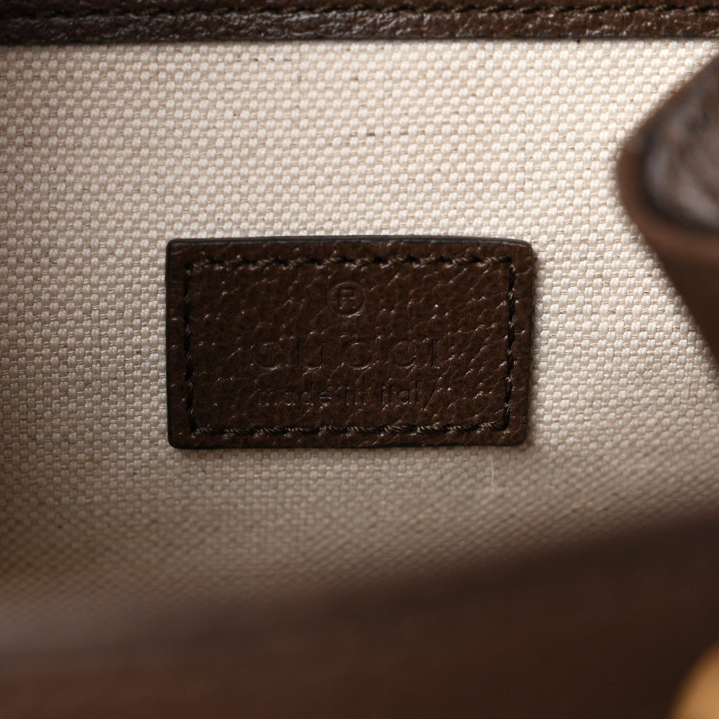Gucci GG Supreme Monogram Textured Dollar Calfskin Web Mini Ophidia Chain Drawstring Backpack Beige Brown