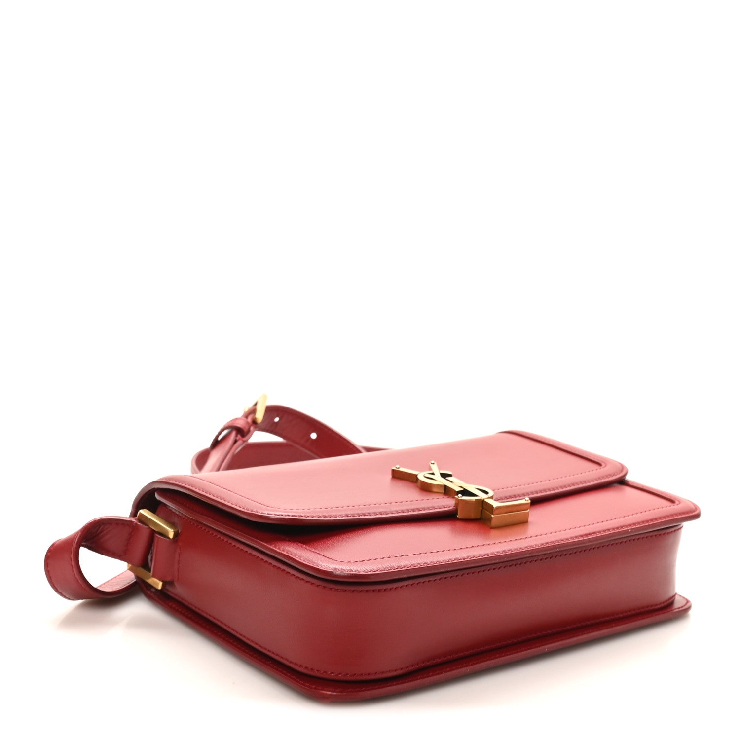 Saint Laurent Box Calfskin Monogram Medium Solferino Satchel Rouge Opyum