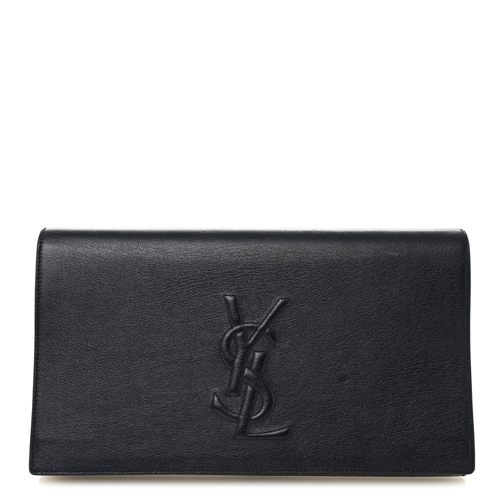 Saint Laurent Calfskin Monogram Large Belle De Jour Clutch Navy