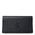 Saint Laurent Calfskin Monogram Large Belle De Jour Clutch Navy