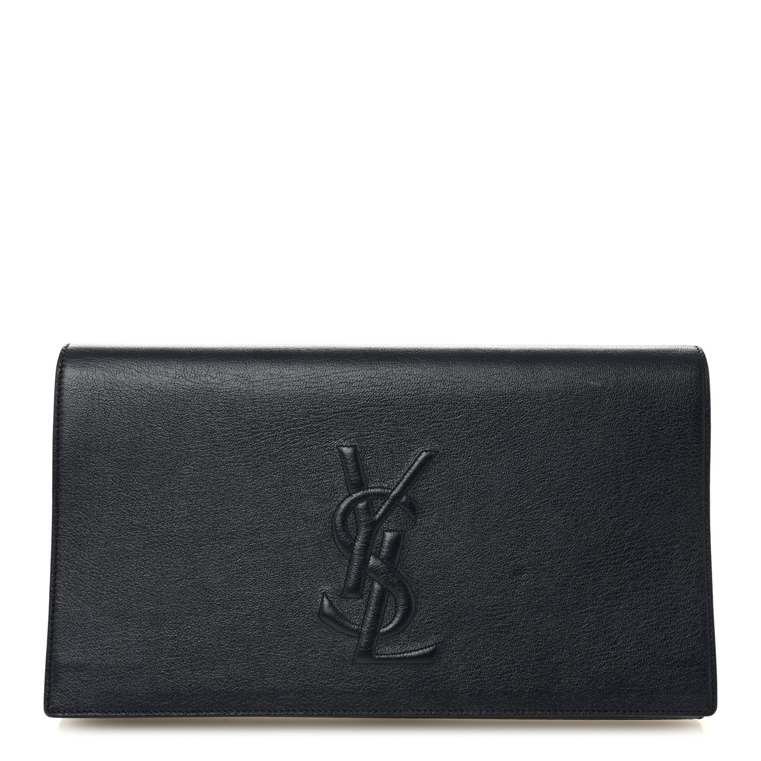 Saint Laurent Calfskin Monogram Large Belle De Jour Clutch Navy
