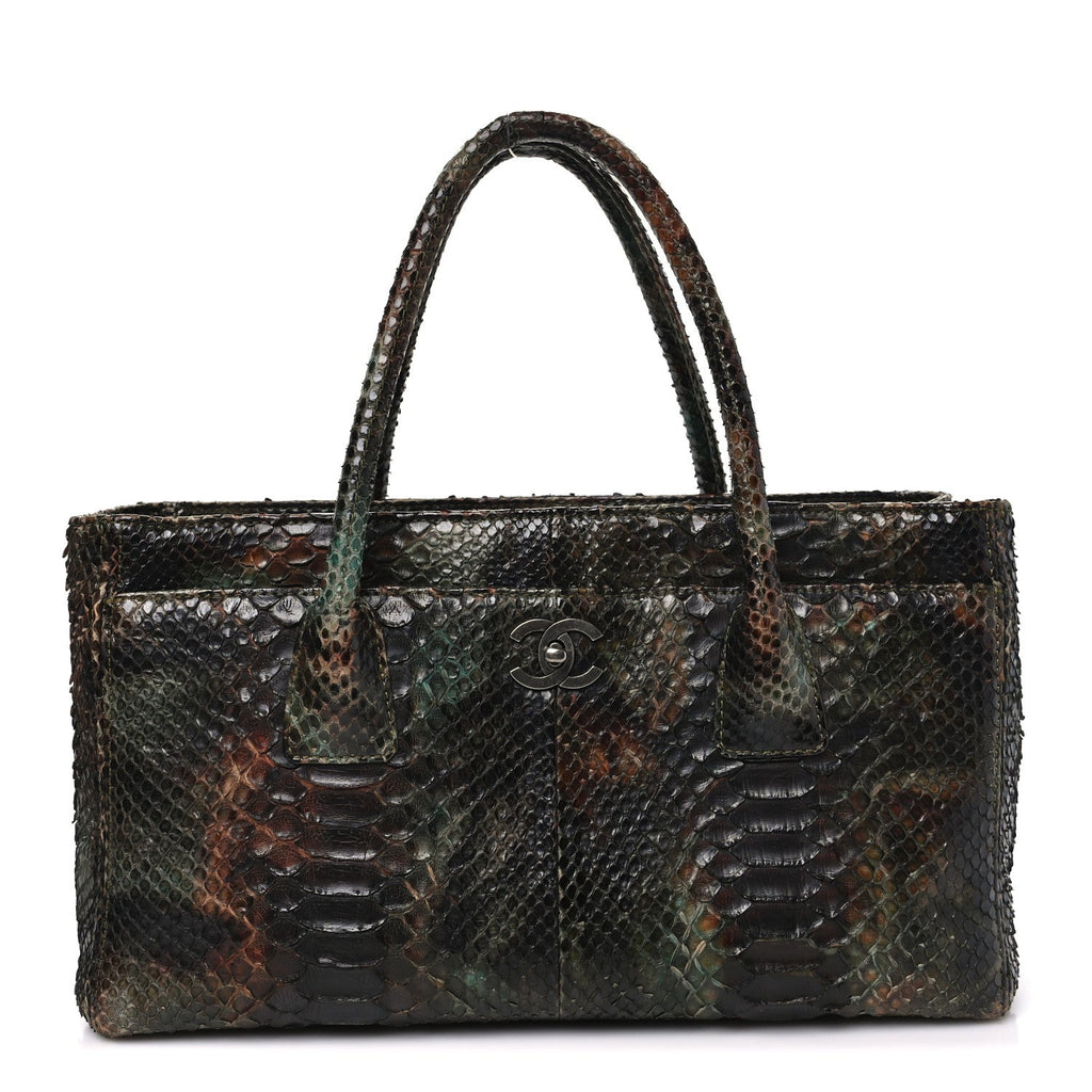 Chanel Snakeskin Executive Cerf Shopper Tote Green Brown