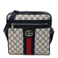 Gucci GG Supreme Monogram Textured Dollar Calfskin Web Small Ophidia Messenger Bag Beige Blue
