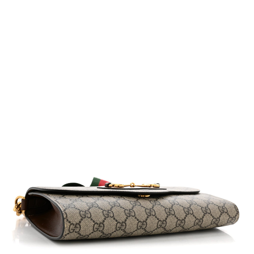 Gucci GG Supreme Monogram Azalea Calfskin Web Small Horsebit 1955 Crossbody Bag Beige Ebony Brown Sugar