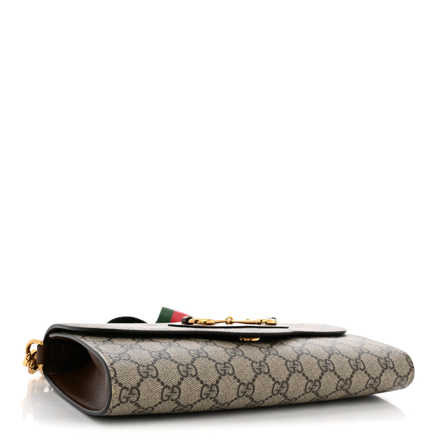 Gucci GG Supreme Monogram Azalea Calfskin Web Small Horsebit 1955 Crossbody Bag Beige Ebony Brown Sugar