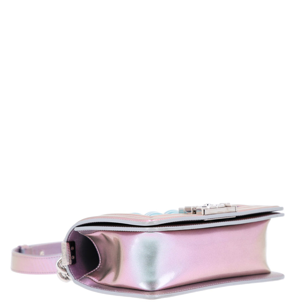 Chanel Iridescent Patent Calfskin PVC Quilted Small Boy Flap Light Purple