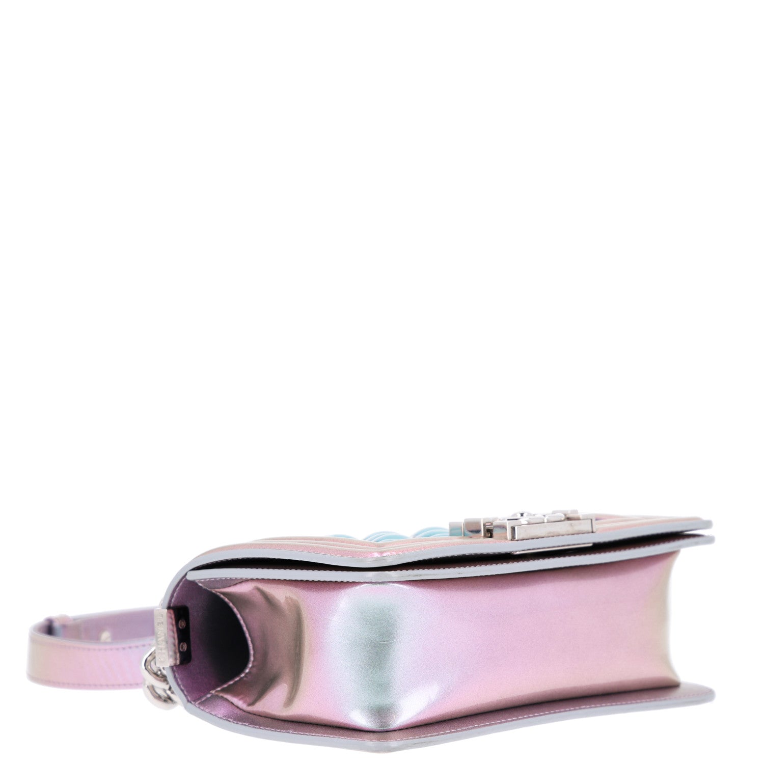 Chanel Iridescent Patent Calfskin PVC Quilted Small Boy Flap Light Purple