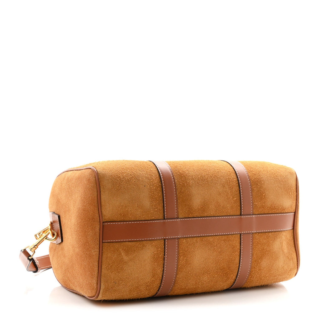 Celine Waxed Suede Calfskin Large Boston Bag Tobacco