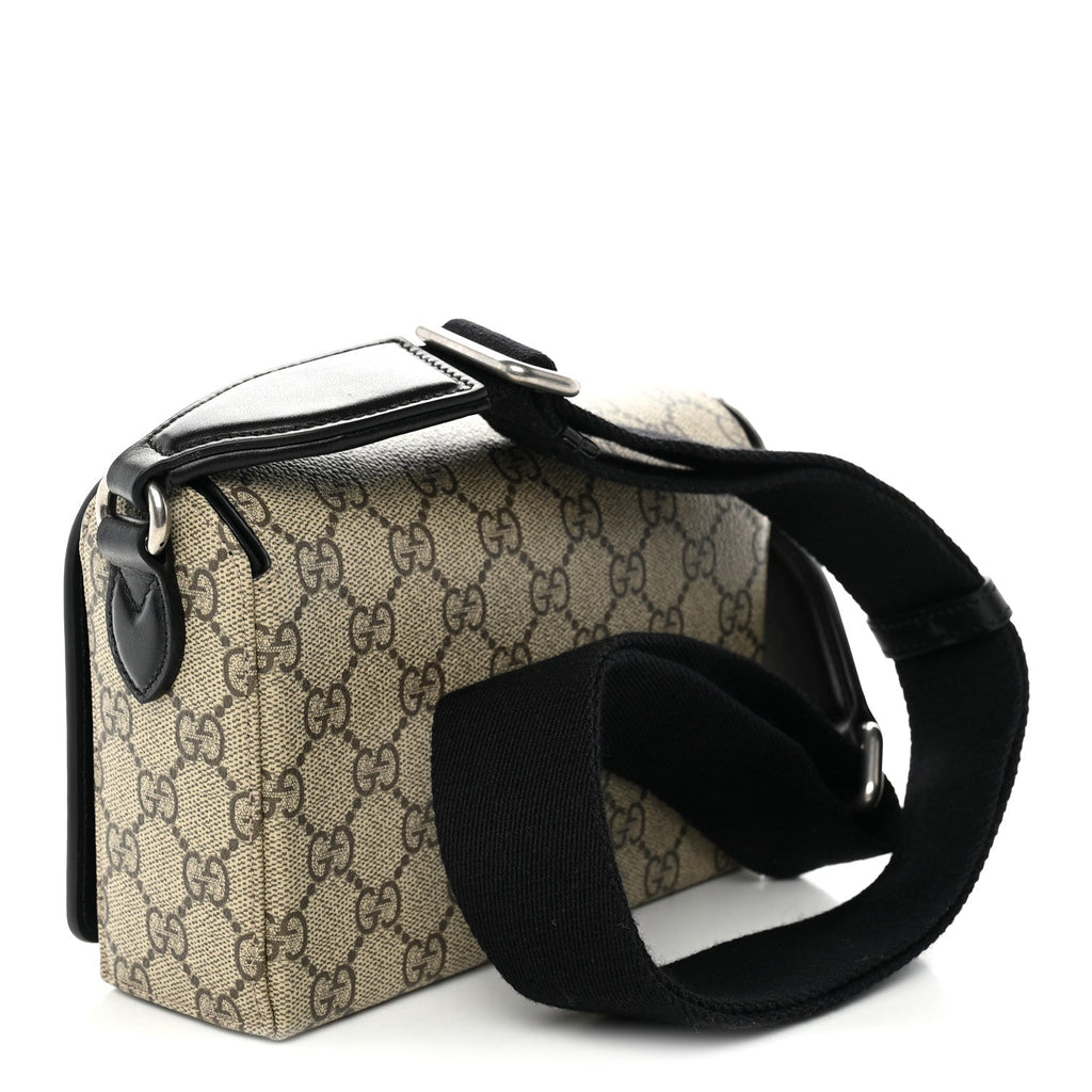 Gucci GG Supreme Monogram Mini Horsebit 1955 Shoulder Bag Beige Ebony Black