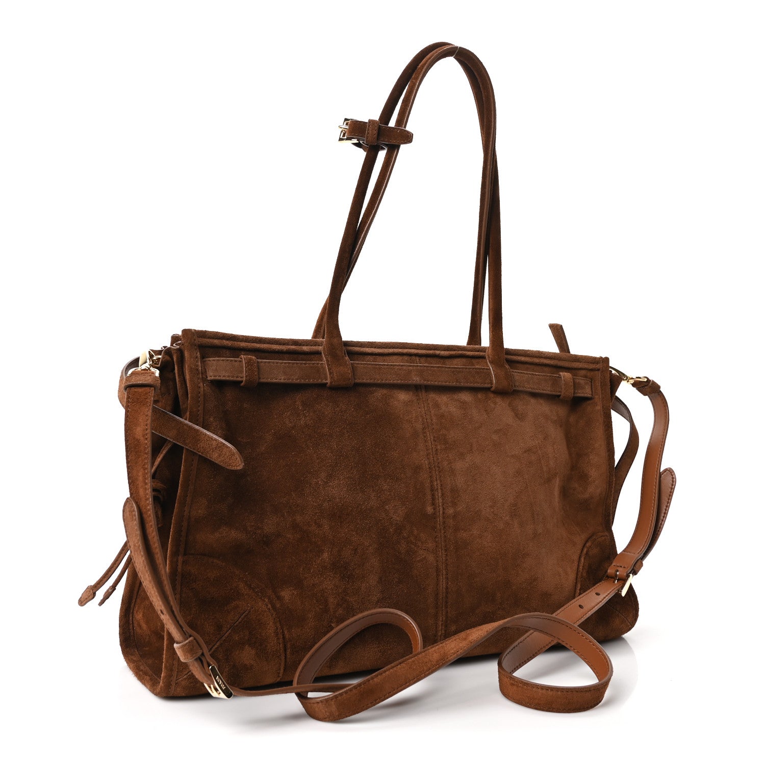 Prada Suede Large Bonnie Shoulder Bag Cacao