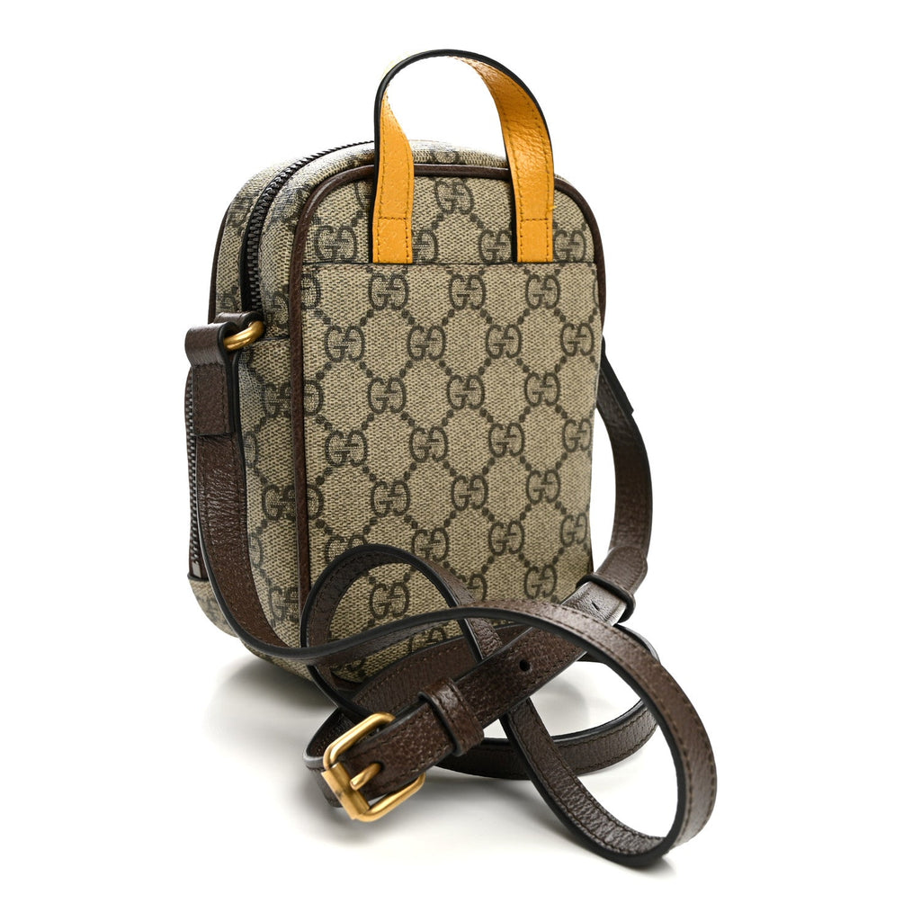 Gucci GG Supreme Monogram Mini Neo Vintage Double Zip Messenger Bag Beige New Acero Crop