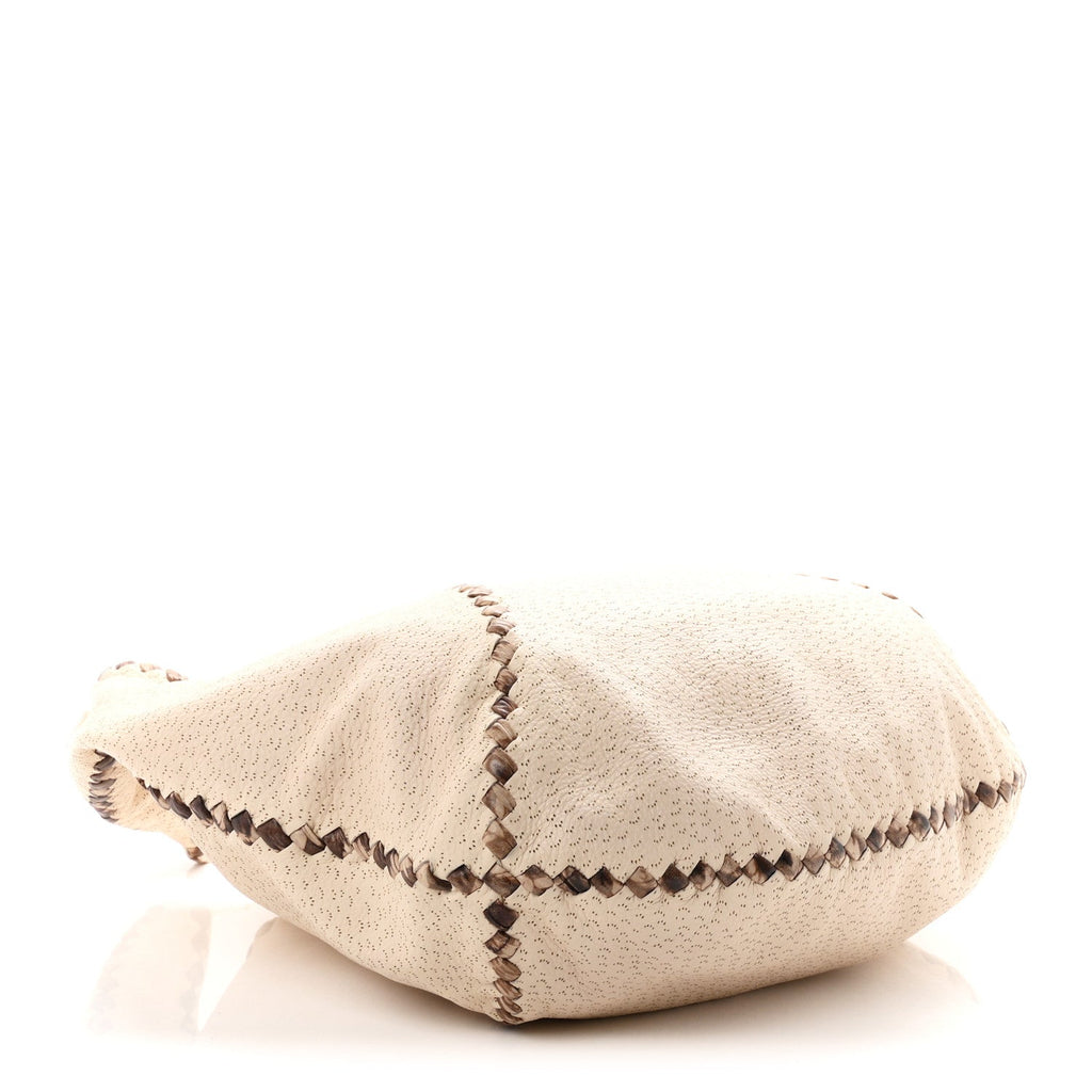 Bottega Veneta Cervo Deerskin Perforated Pekary Hobo Cream