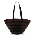 Celine Raffia Striped Calfskin Triomphe Couffin Panier Black Brown