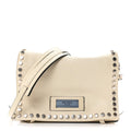 Prada Glace Calf Studded Etiquette Flap Bianco Astra