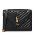 Saint Laurent Grain De Poudre Matelasse Chevron Medium Monogram Satchel Black